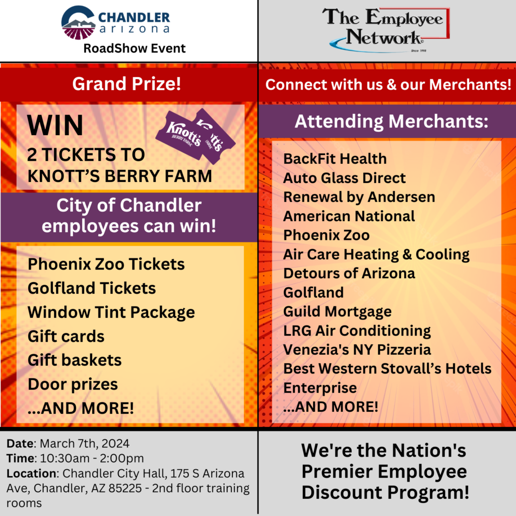 Flyer with event details of the City of Chandler March event